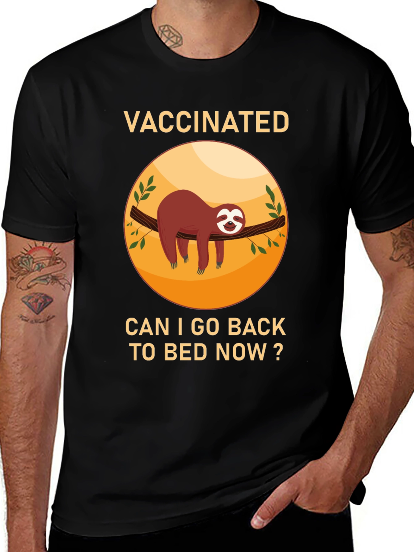 Variant 12 of Vaccinated Sloth T-Shirt - Can I Go Back To Bed Now Funny Tee