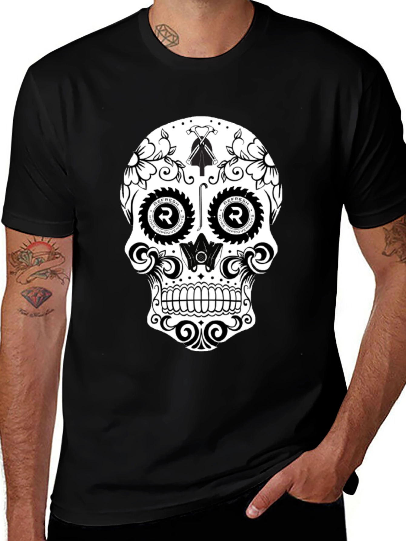 Variant 19 of Sugar Skull Graphic T-Shirt - Men's Black Tee