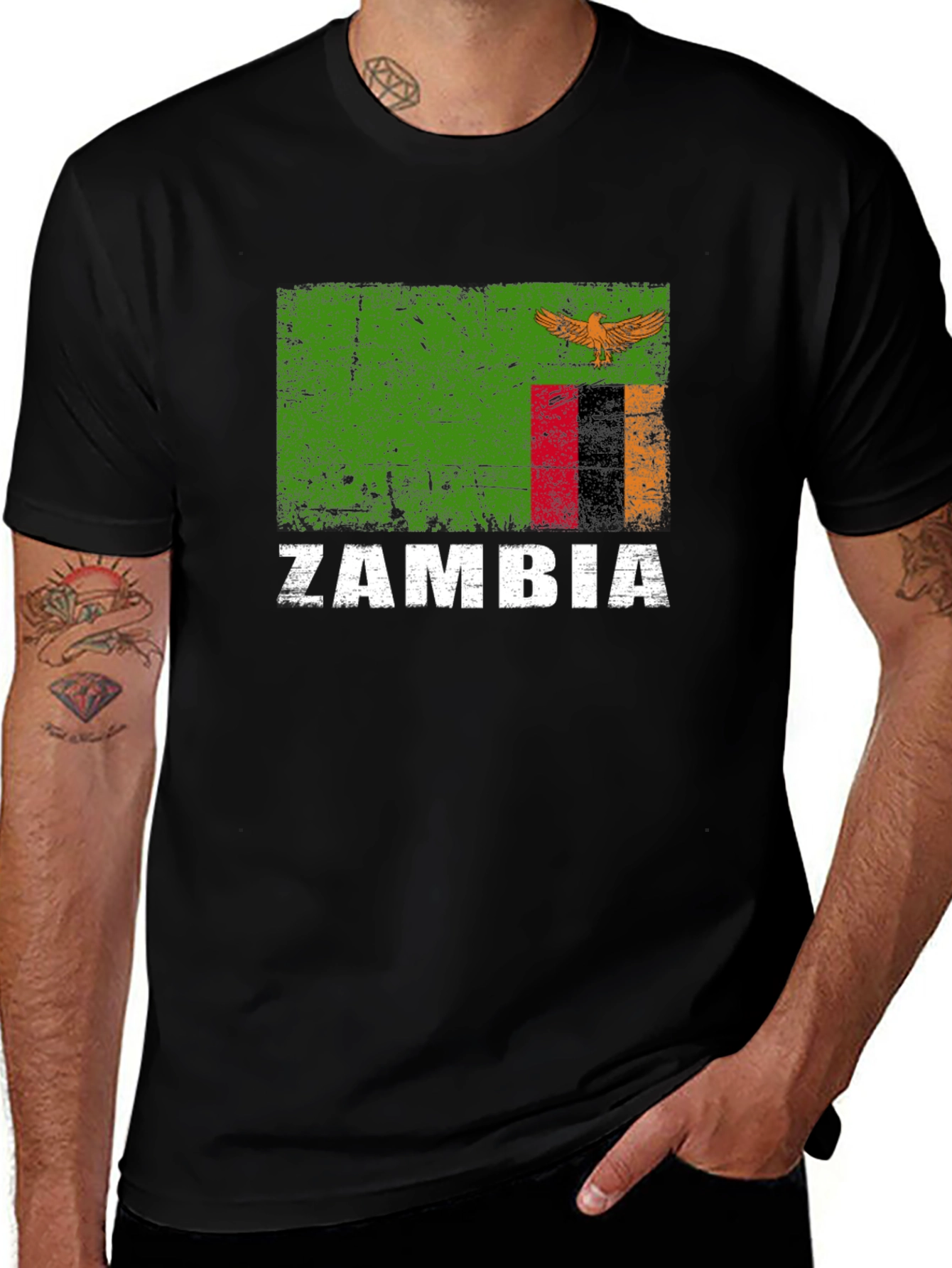 Zambia Flag T-Shirt - Distressed Design