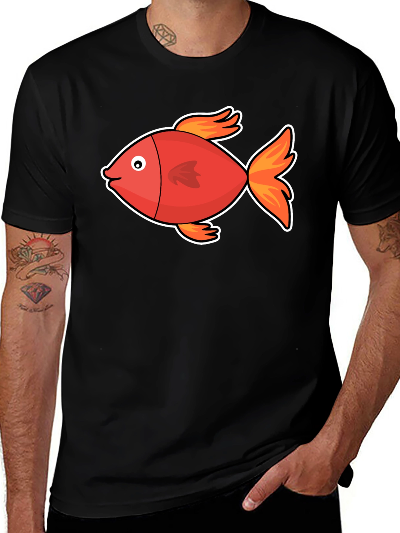 Variant 14 of Cartoon Fish Graphic T-Shirt - Black