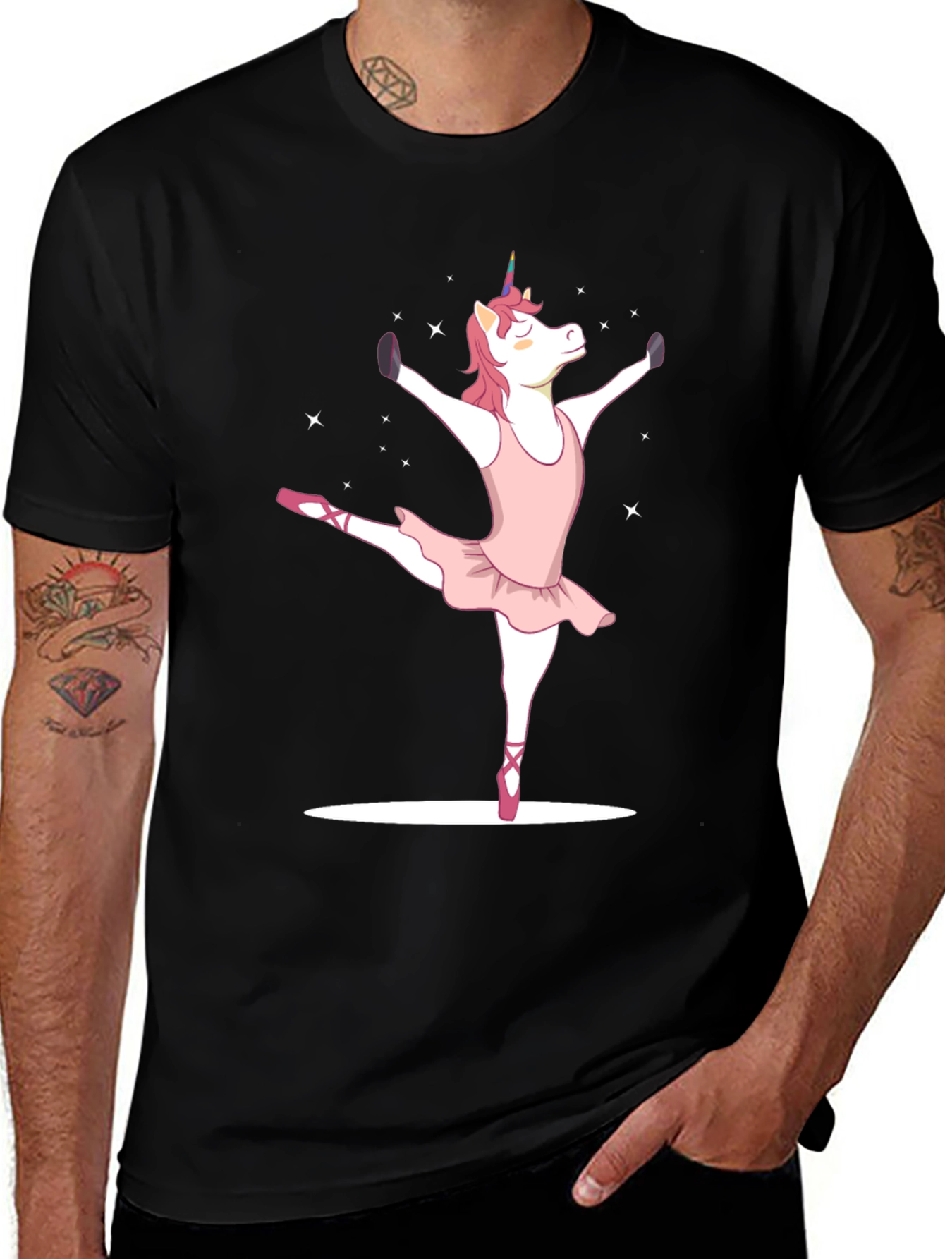 Variant 30 of Ballerina Unicorn Graphic Tee - Black Cotton T-Shirt