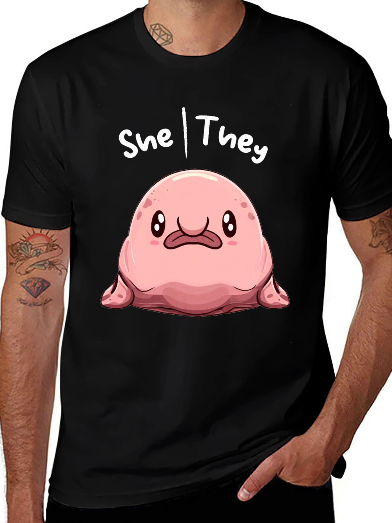 Variant 8 of She/They Blobfish Graphic Tee - Gender Neutral