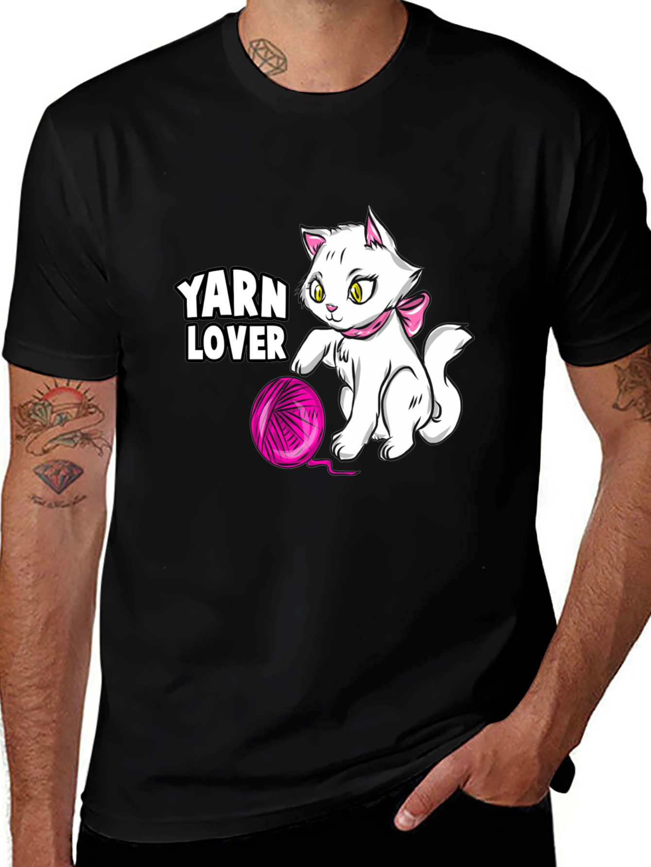 Yarn Lover Cat T-Shirt - Black