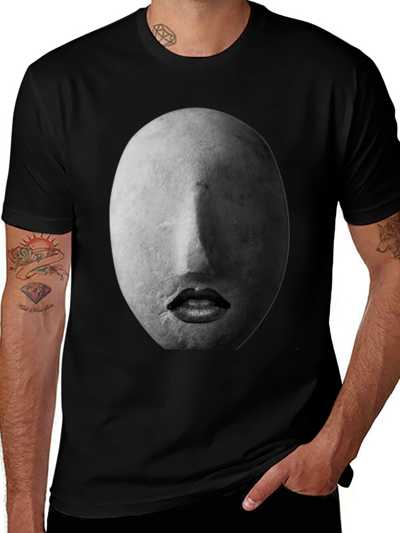 Abstract Face Graphic Black T-Shirt