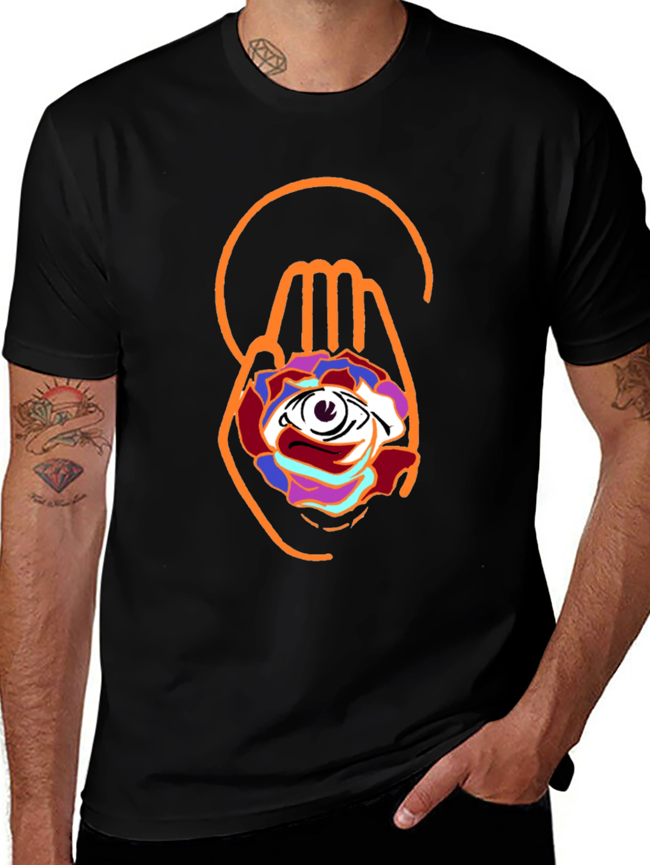 Variant 4 of Eye-Catching Graphic Tee: Hand Holding Rose with Eye
