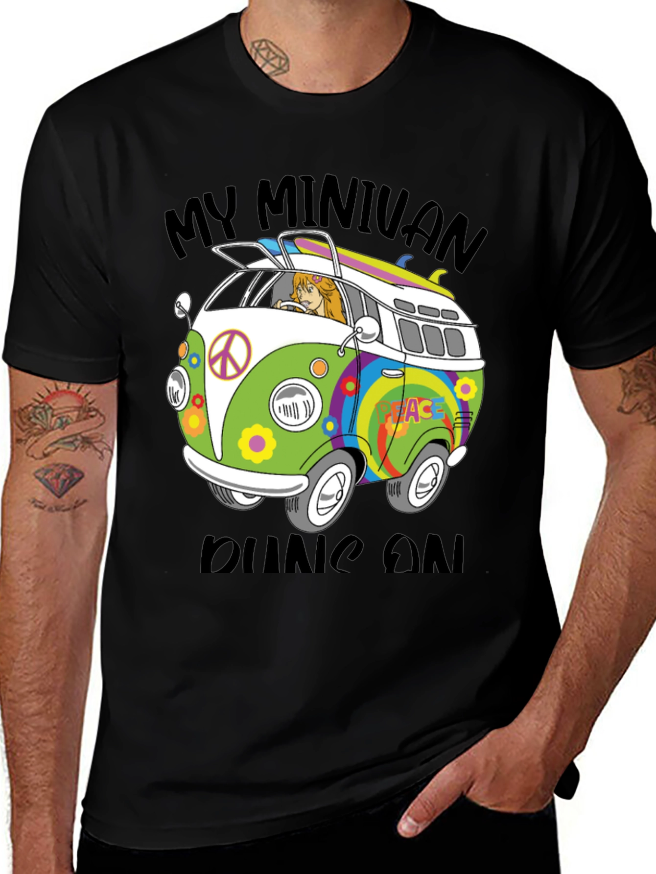 Variant 7 of Retro Van T-Shirt - My Minivan Runs On Peace