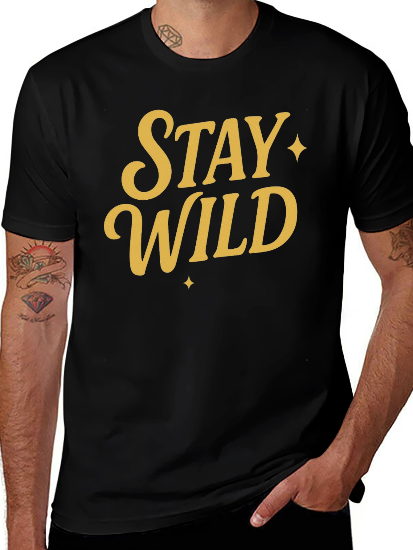Variant 11 of Stay Wild Graphic Tee - Black Cotton Shirt
