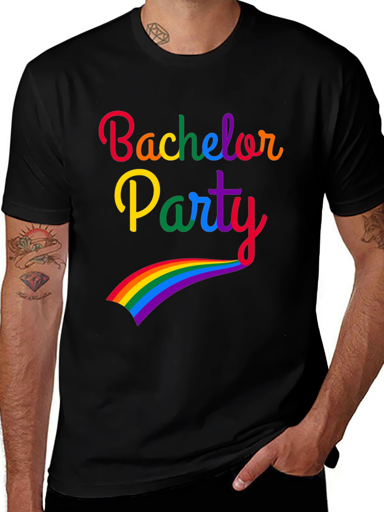 Variant 8 of Bachelor Party Rainbow Graphic Tee