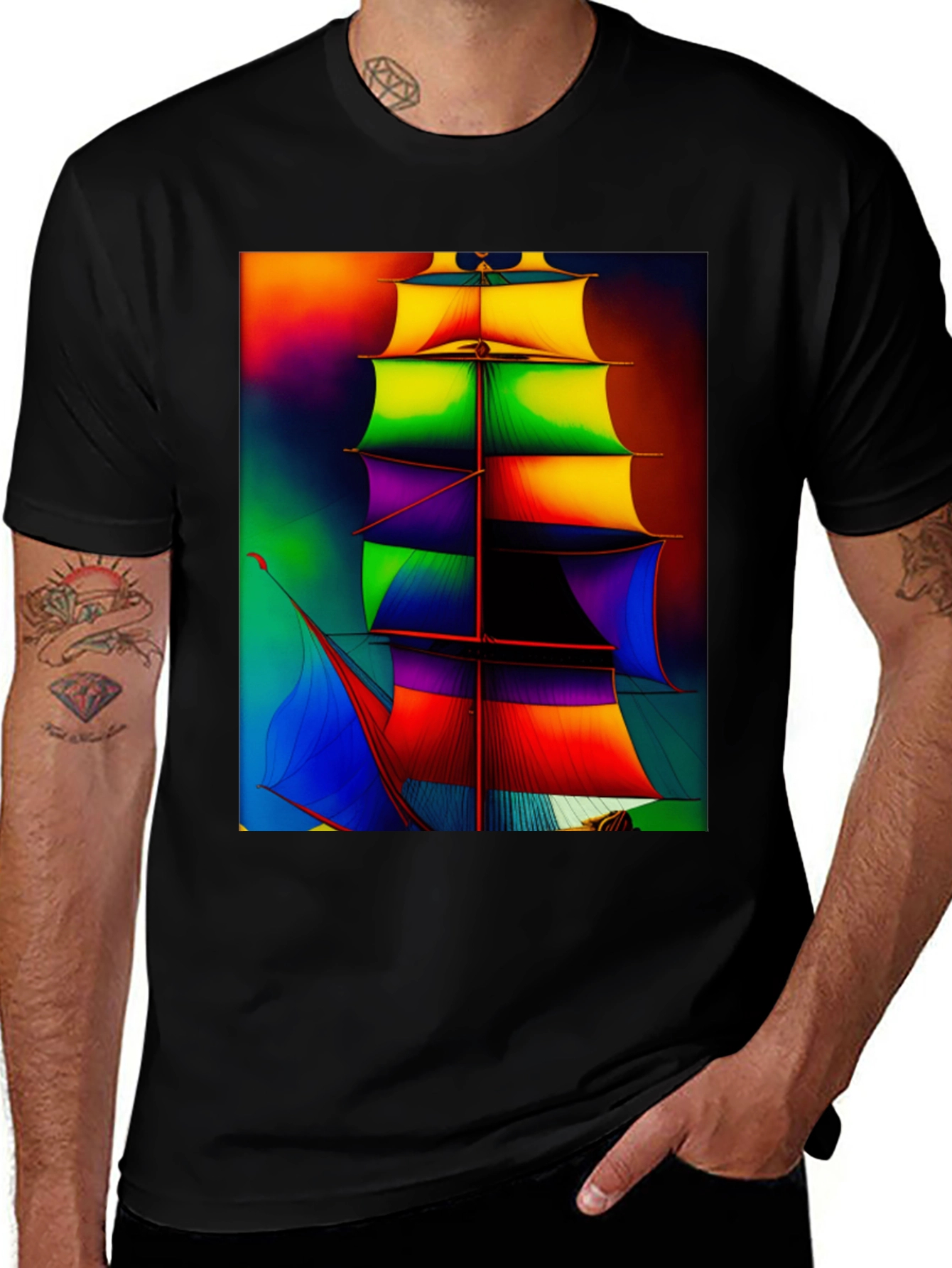 Variant 12 of Colorful Sailboat Graphic Tee - Bold Nautical Style