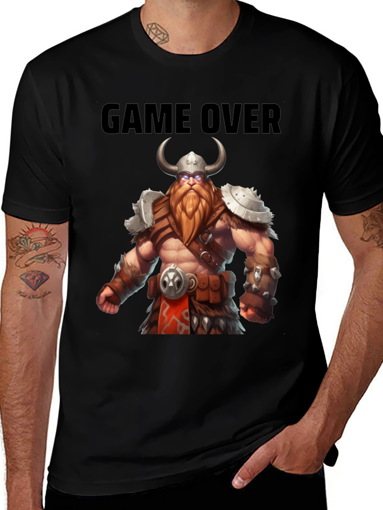 Game Over Viking Graphic Tee - Black Cotton Blend