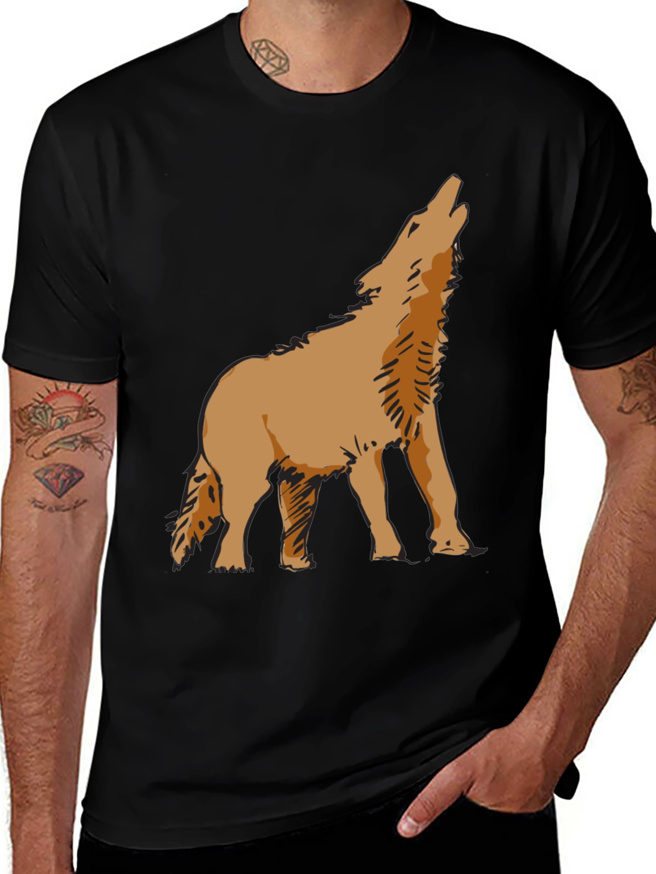 Variant 22 of Howling Wolf Graphic Tee - Black Cotton Blend