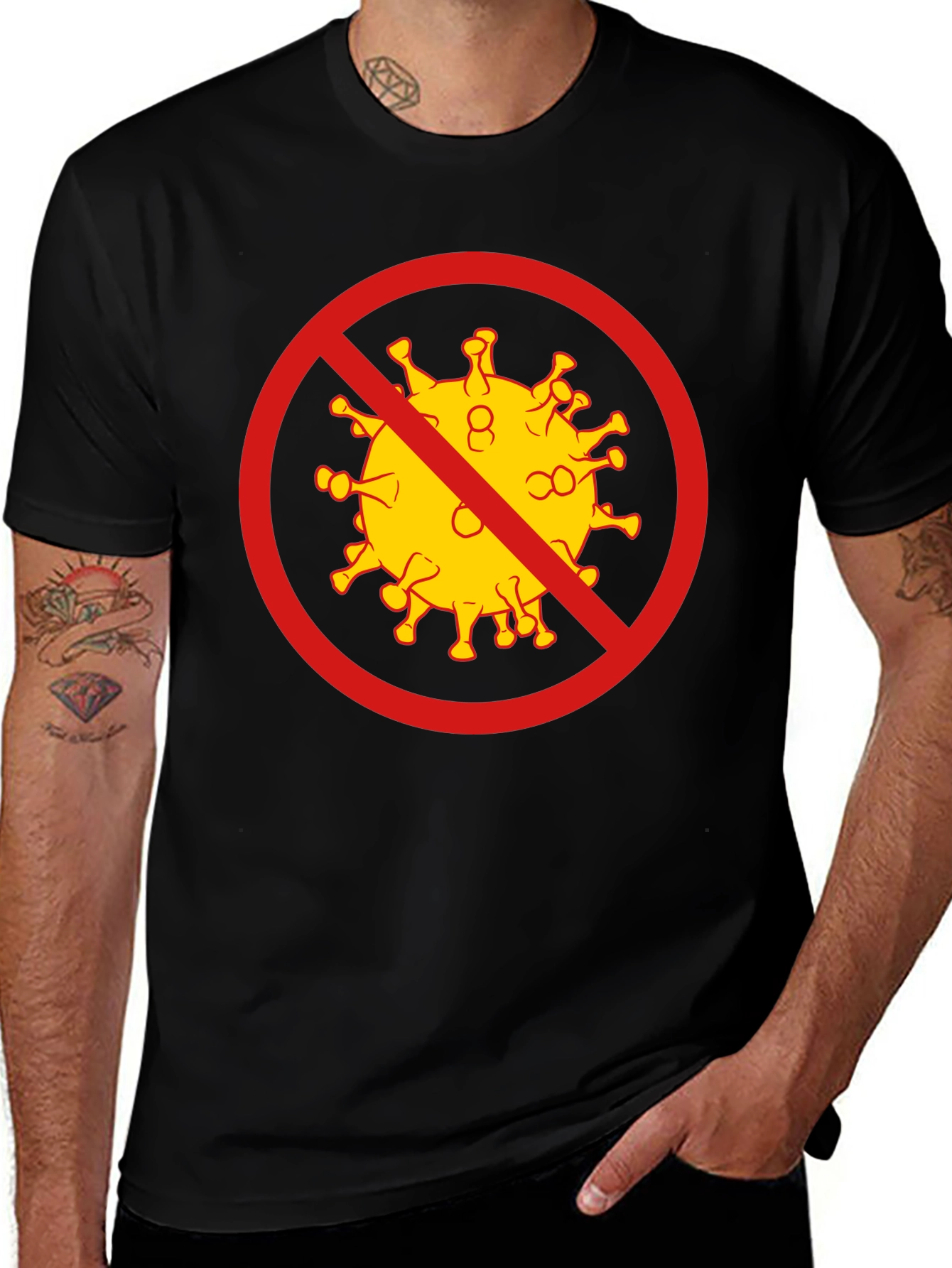 Variant 30 of Anti-Coronavirus Graphic Tee - Black Cotton T-Shirt