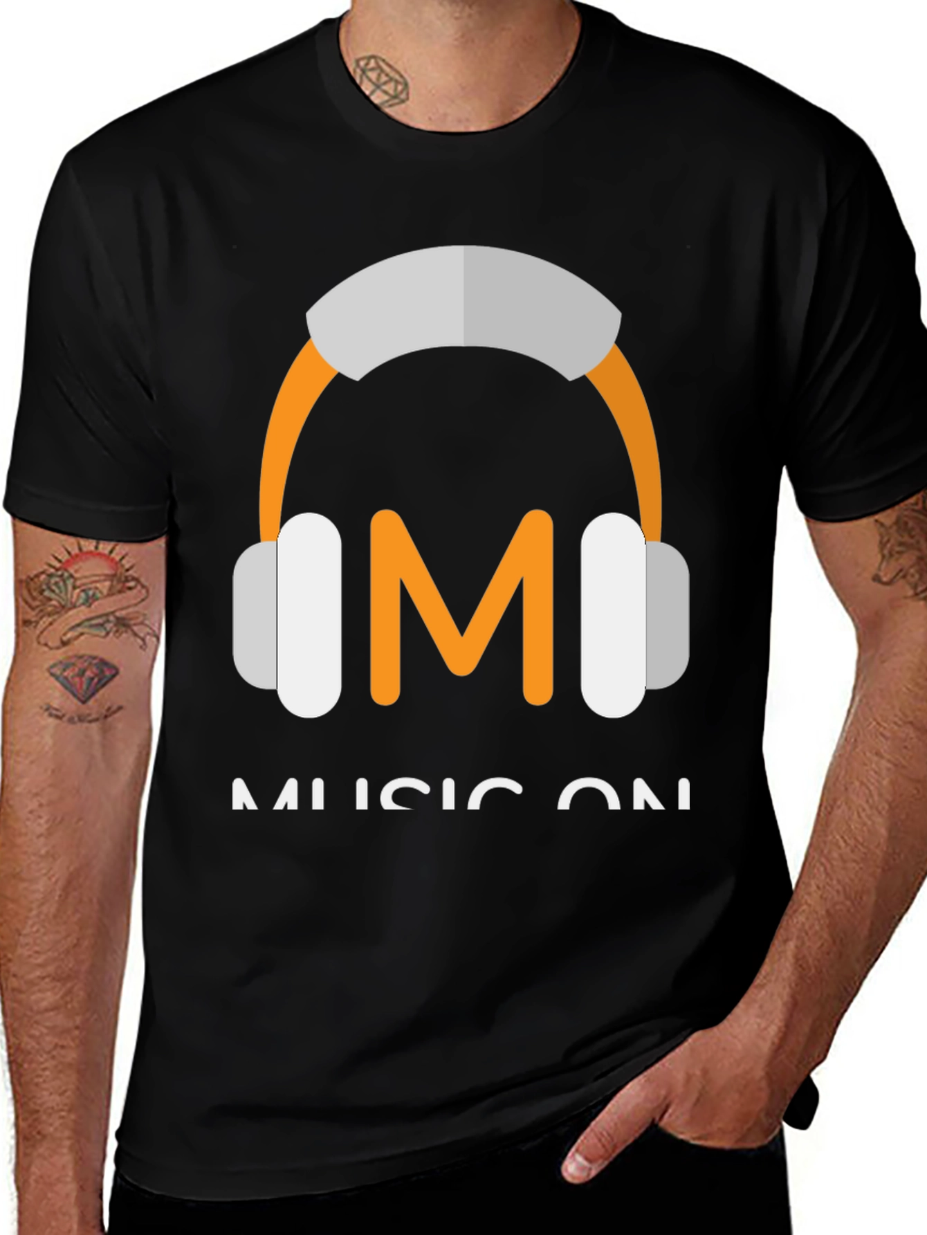 Variant 17 of Music On Black T-Shirt with Headphone Graphic