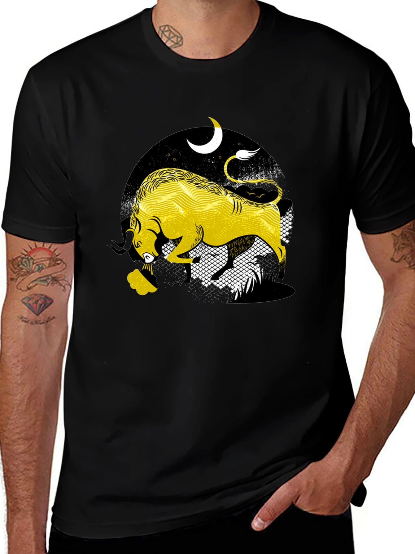 Taurus Zodiac Graphic Tee - Black Cotton Blend