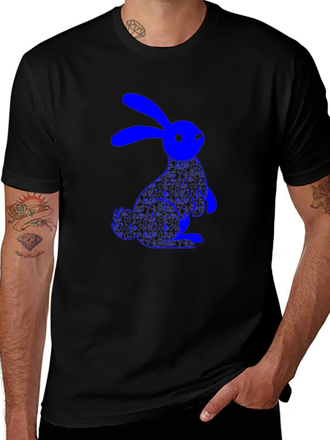 Variant 20 of Blue Bunny Graphic Black T-Shirt