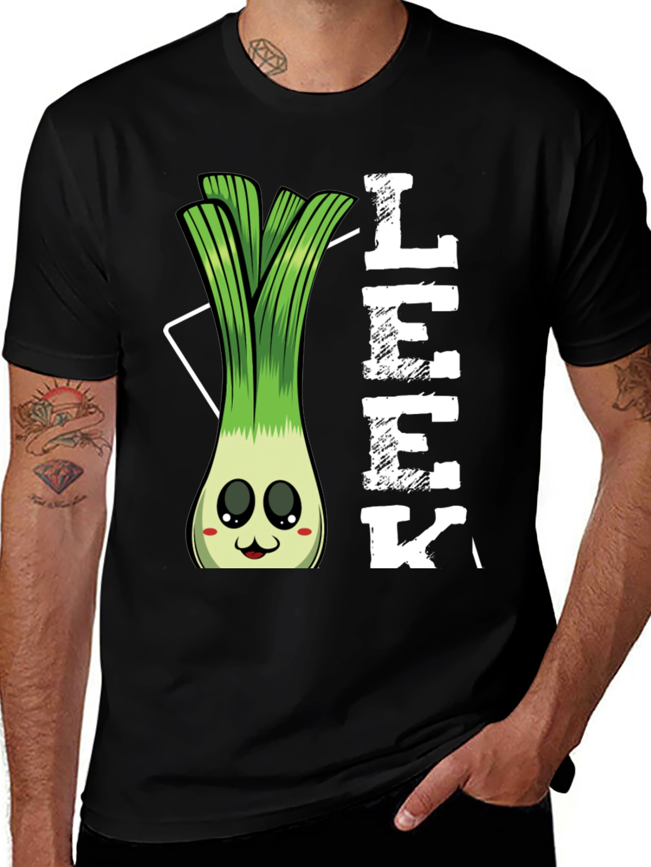 Black Funny Leek Cartoon T-Shirt main image
