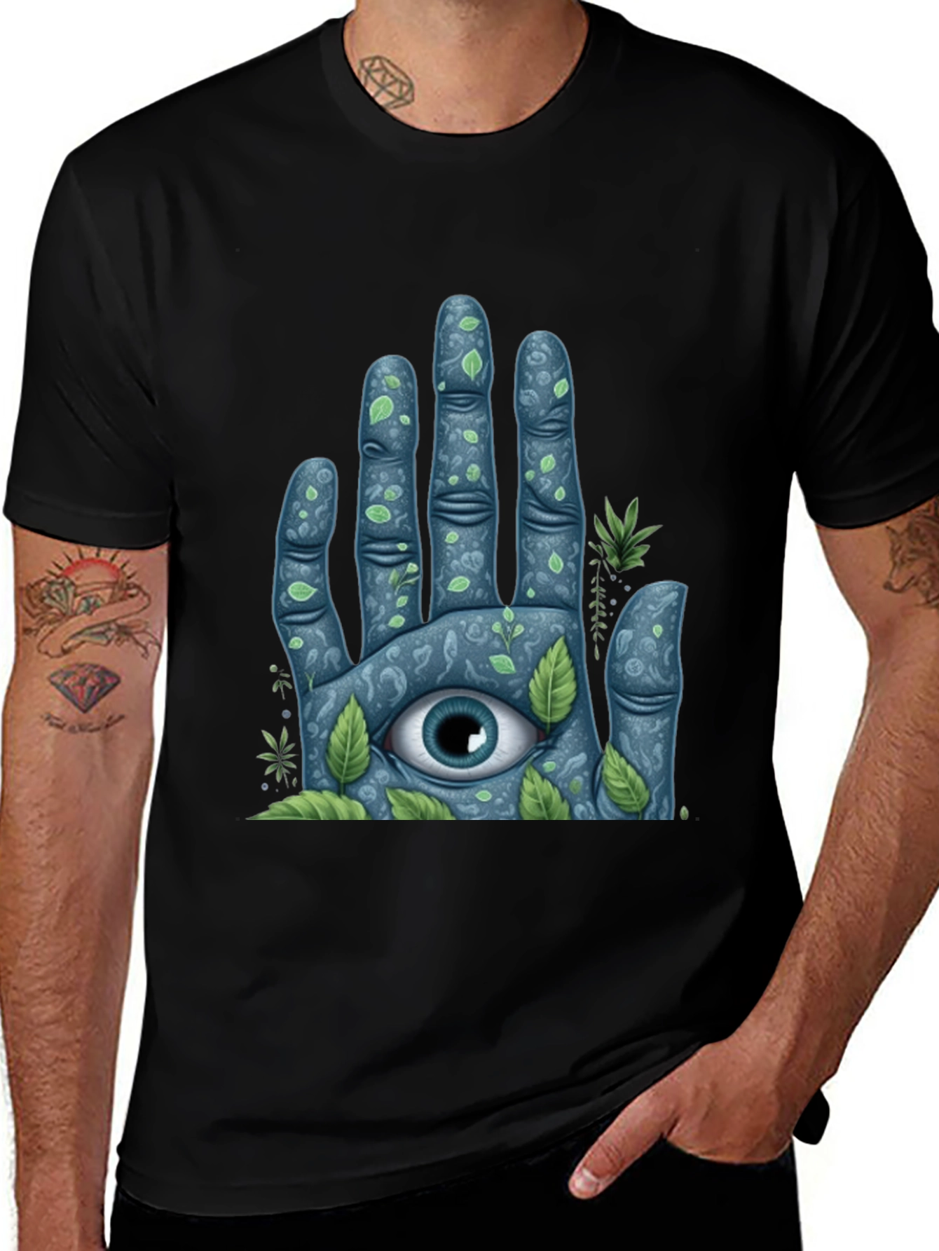 Black Mystic Eye Hand Graphic Tee - Nature Inspired Design main image