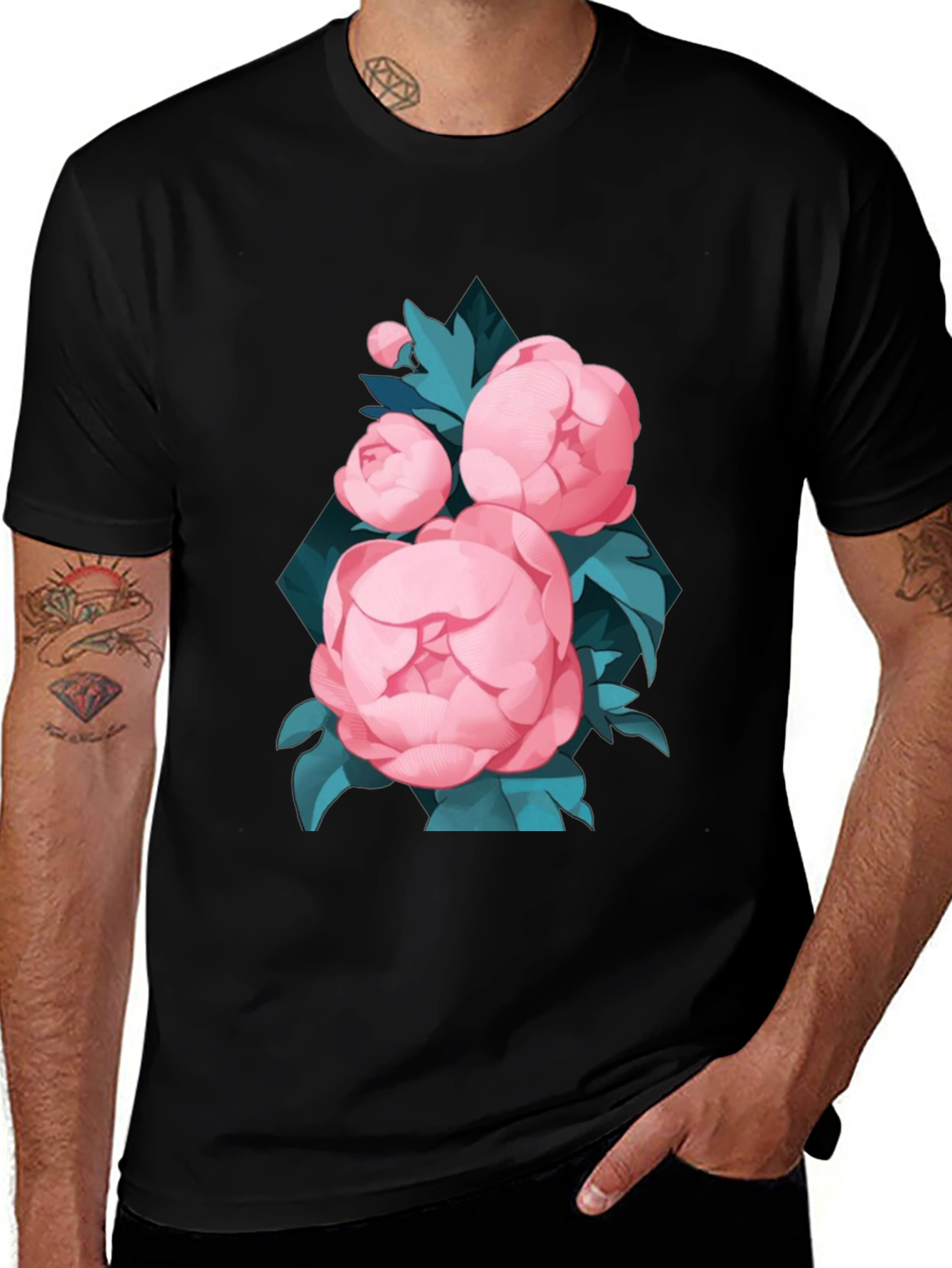 Variant 5 of Black Floral T-Shirt for Men