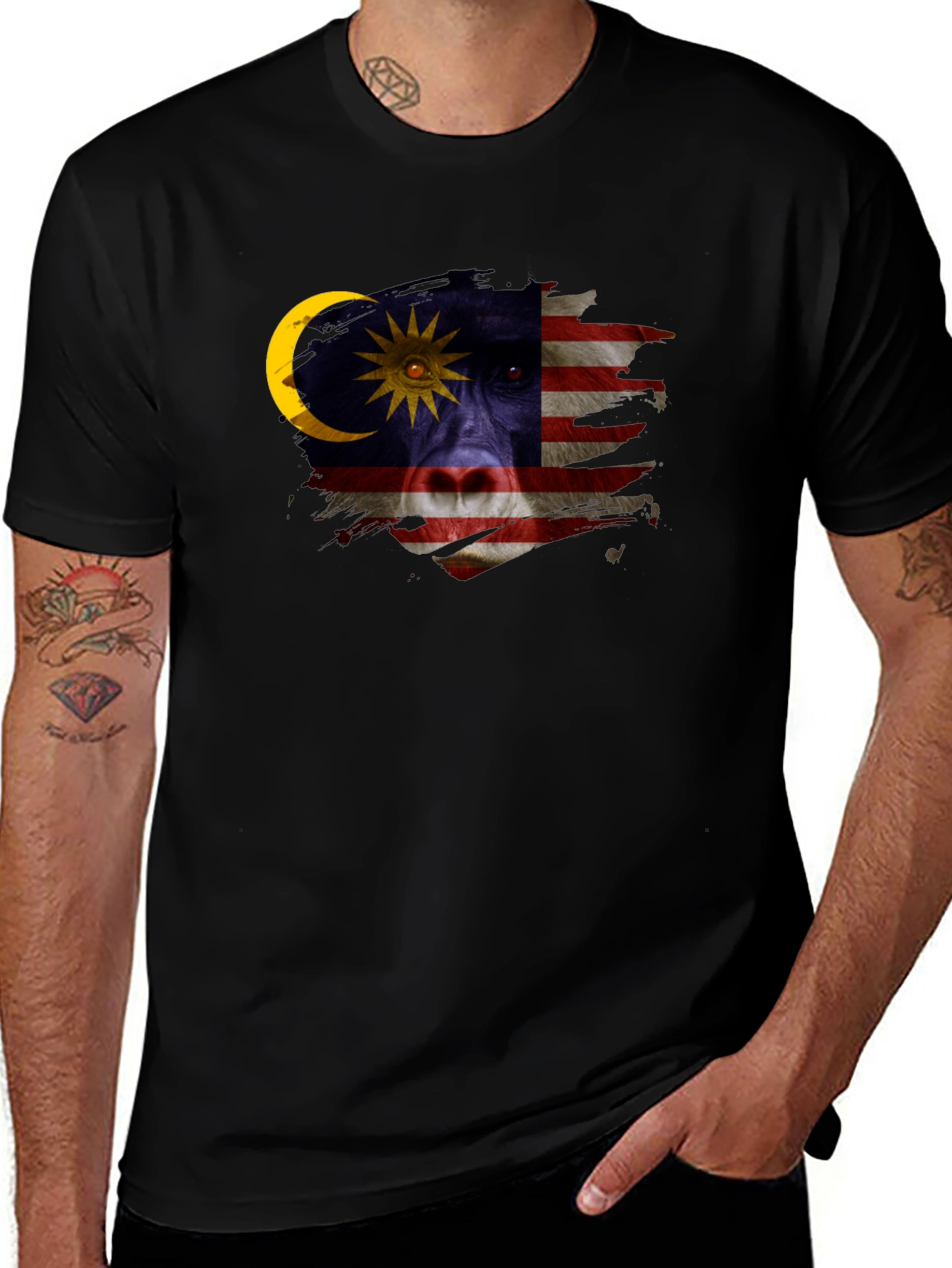 Malaysia Flag Gorilla Graphic T-Shirt