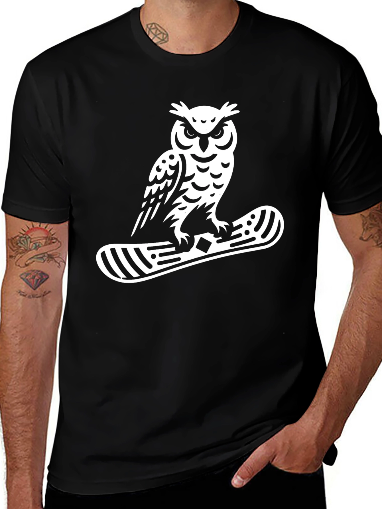 Owl Snowboarder Black Graphic Tee