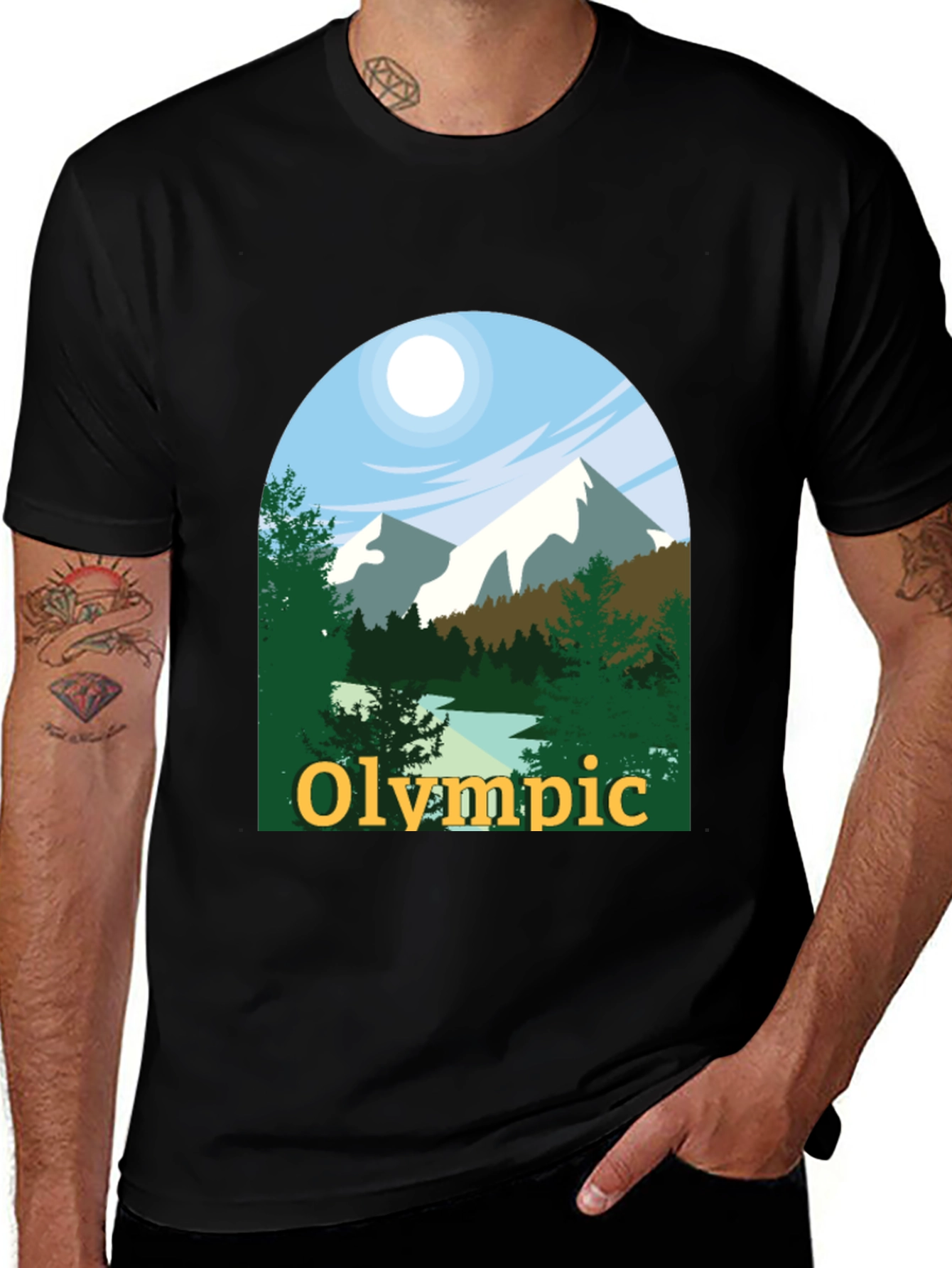 Olympic Landscape Graphic Tee - Stylish Black T-Shirt