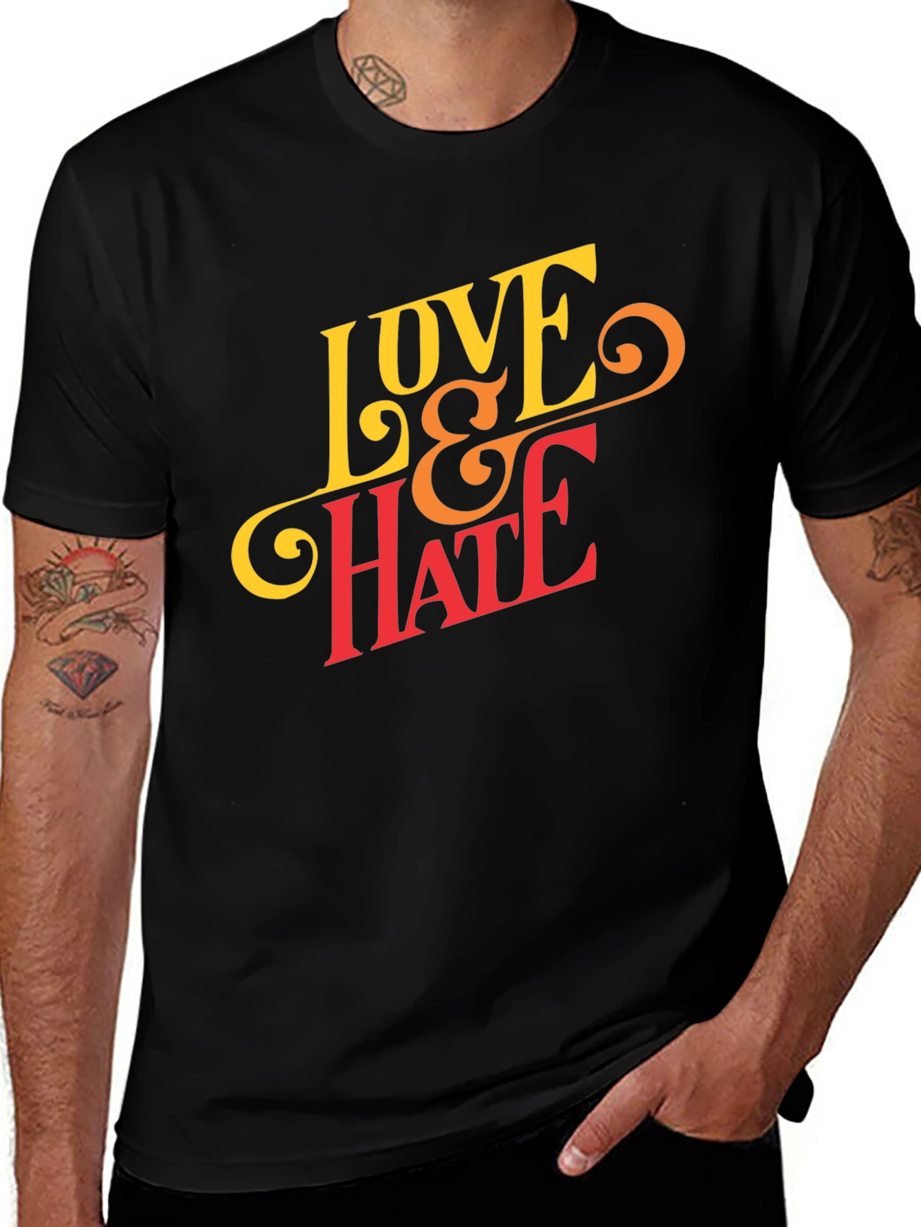 Variant 7 of Love & Hate Graphic Tee - Casual Black T-Shirt