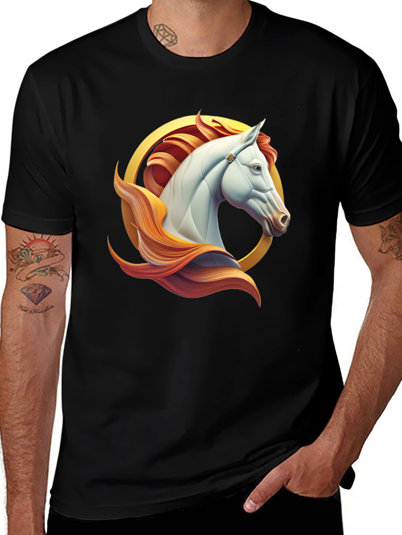 Variant 20 of Elegant Horse Graphic Tee - Black Cotton Shirt