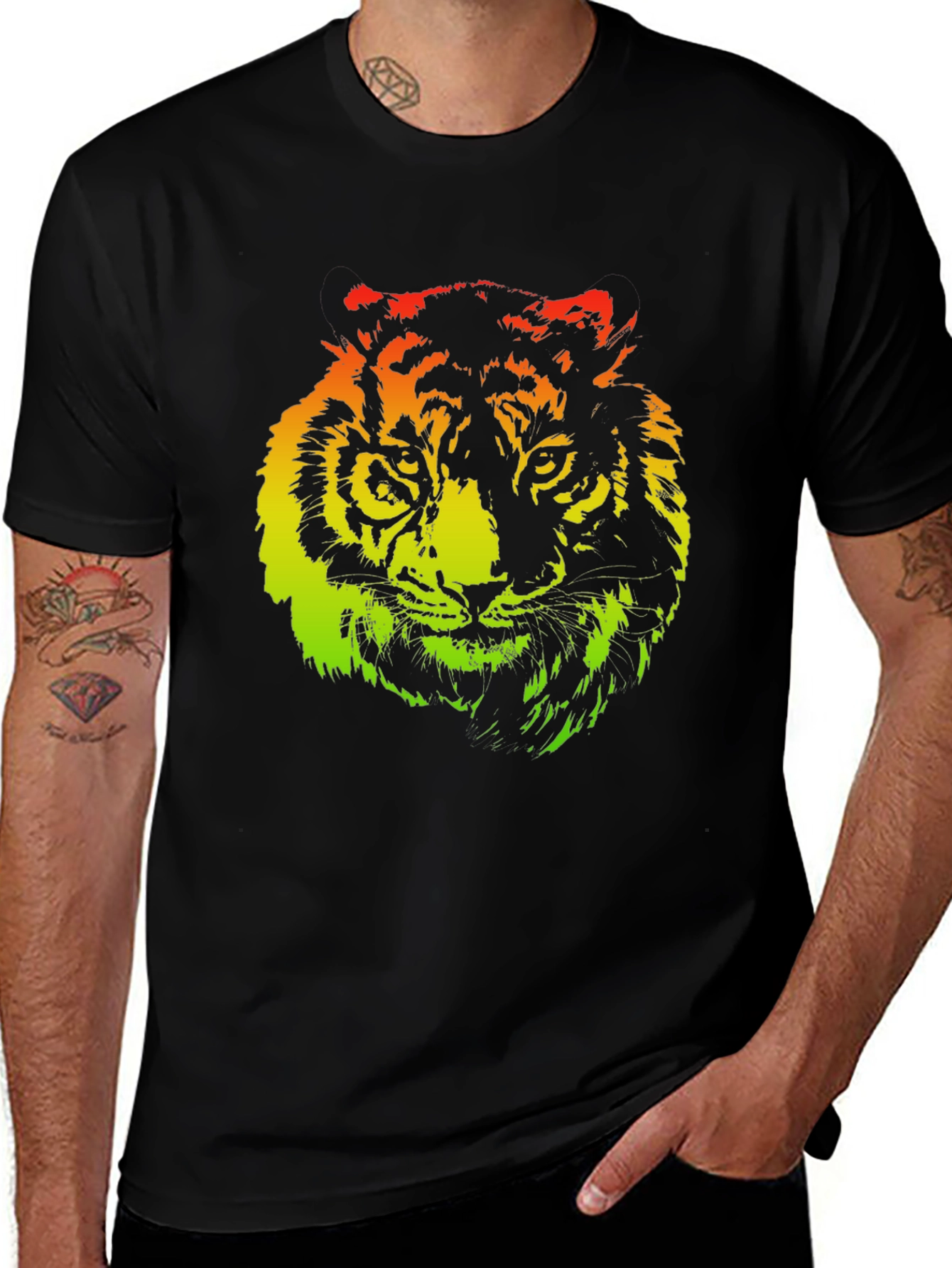 Variant 23 of Rasta Tiger Graphic Black T-Shirt