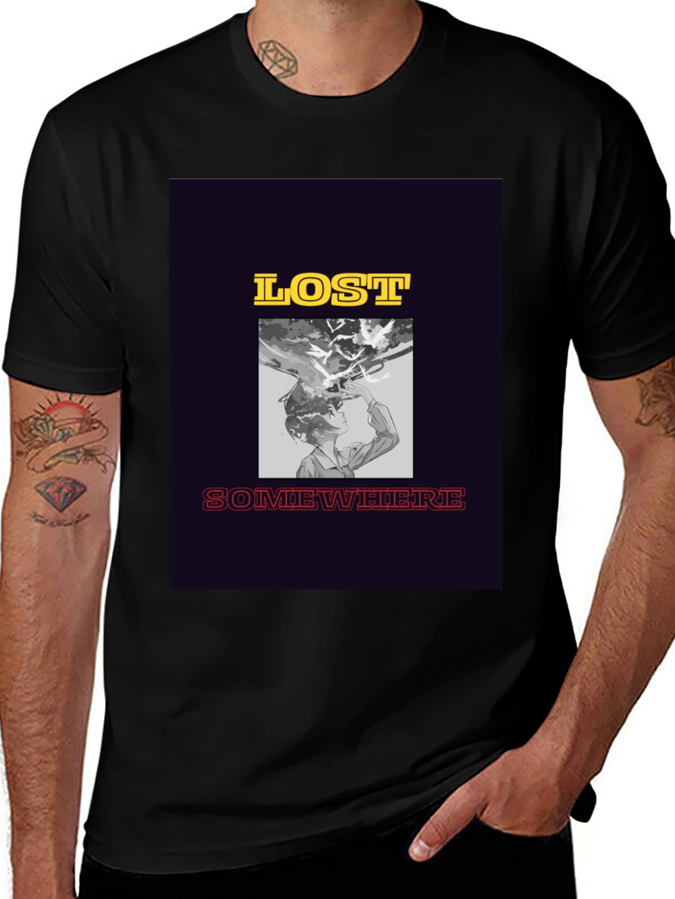 Variant 29 of Lost Somewhere Graphic Tee - Stylish Black T-Shirt