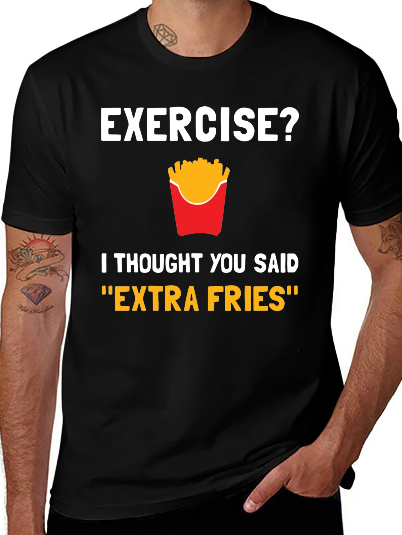 Variant 27 of Funny Exercise Extra Fries Graphic T-Shirt