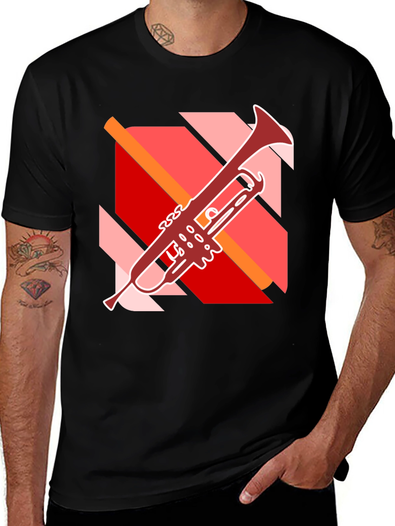 Variant 11 of Abstract Trumpet Graphic Black T-Shirt