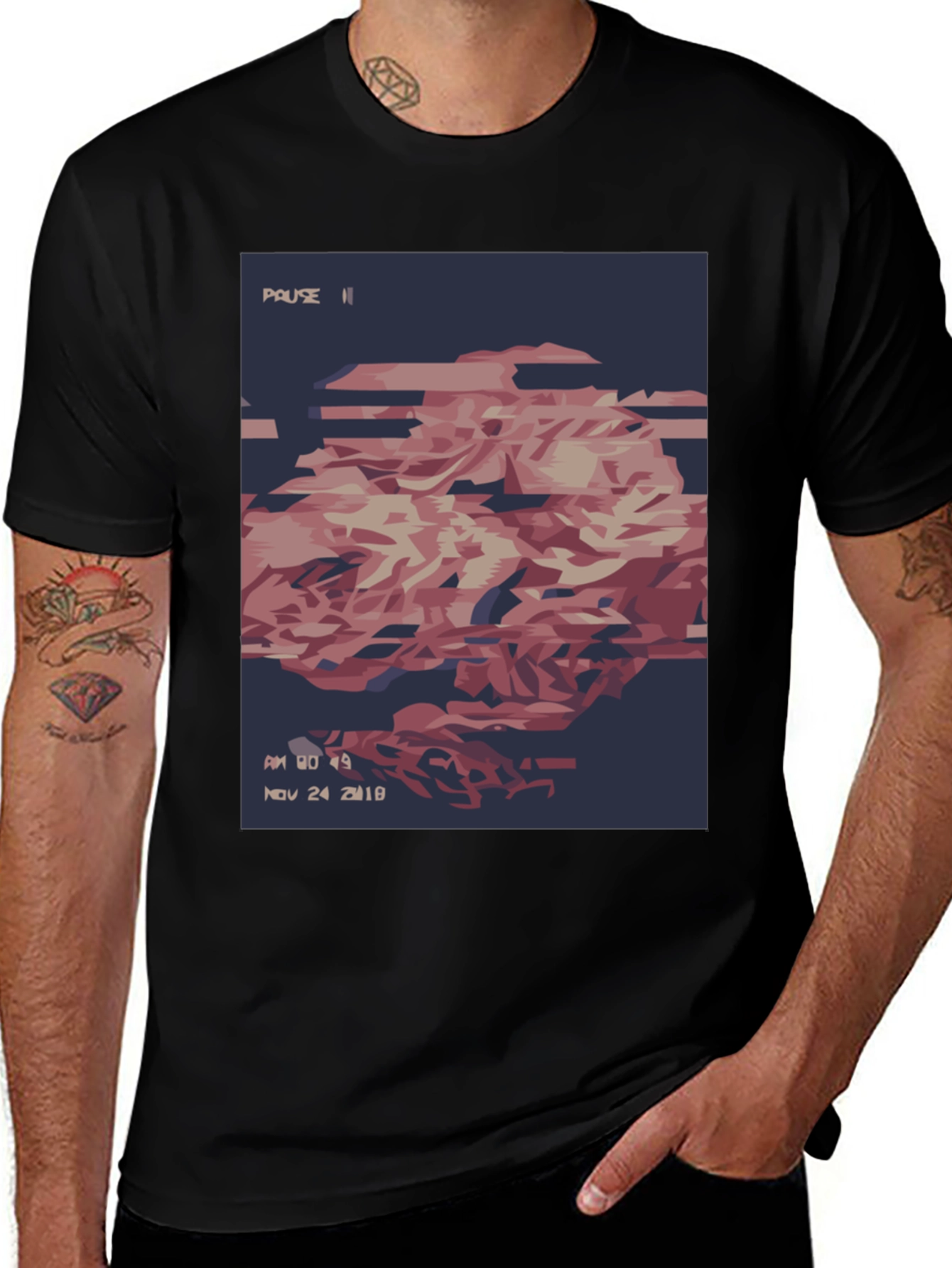 Variant 29 of Abstract Glitch Art T-Shirt - Black