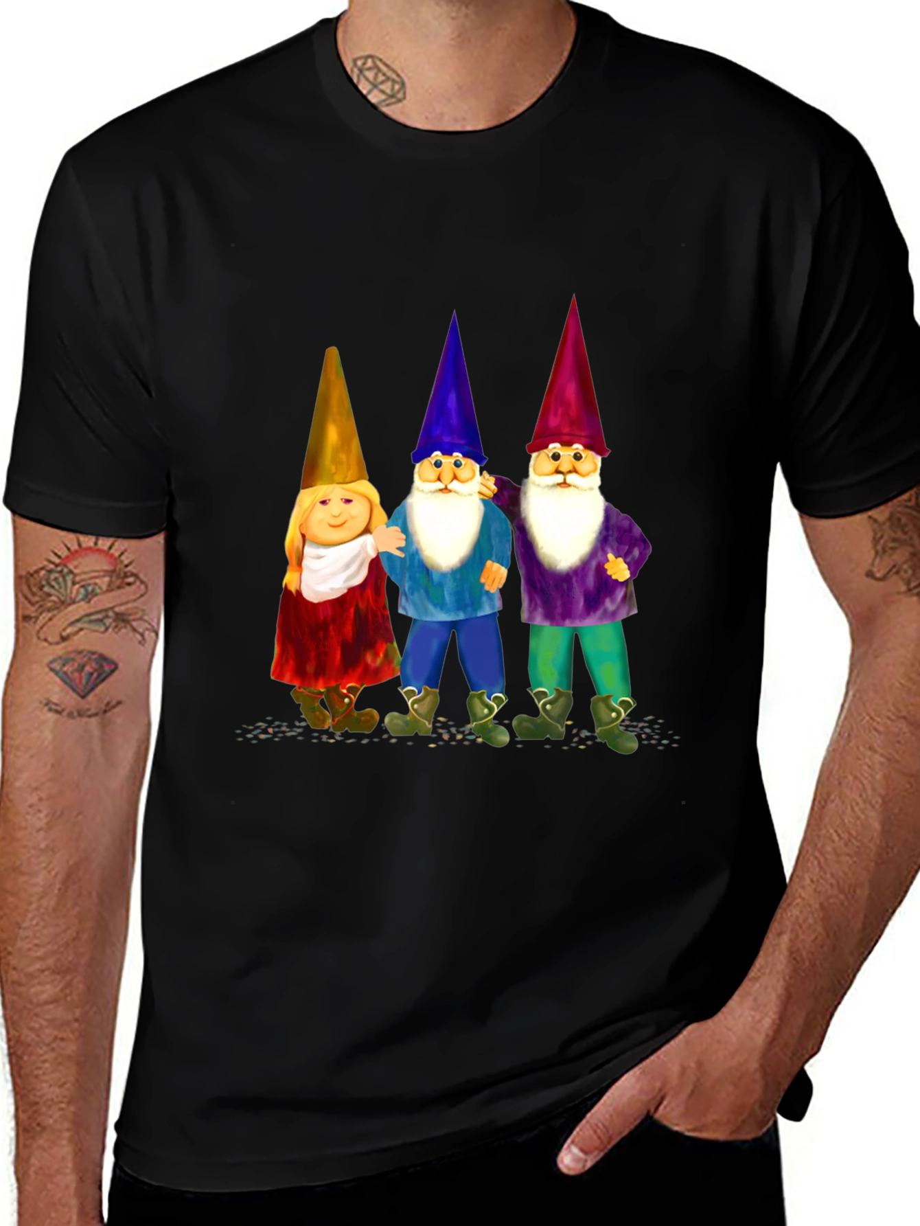 Variant 18 of Gnome Trio T-Shirt, Black Cotton Blend