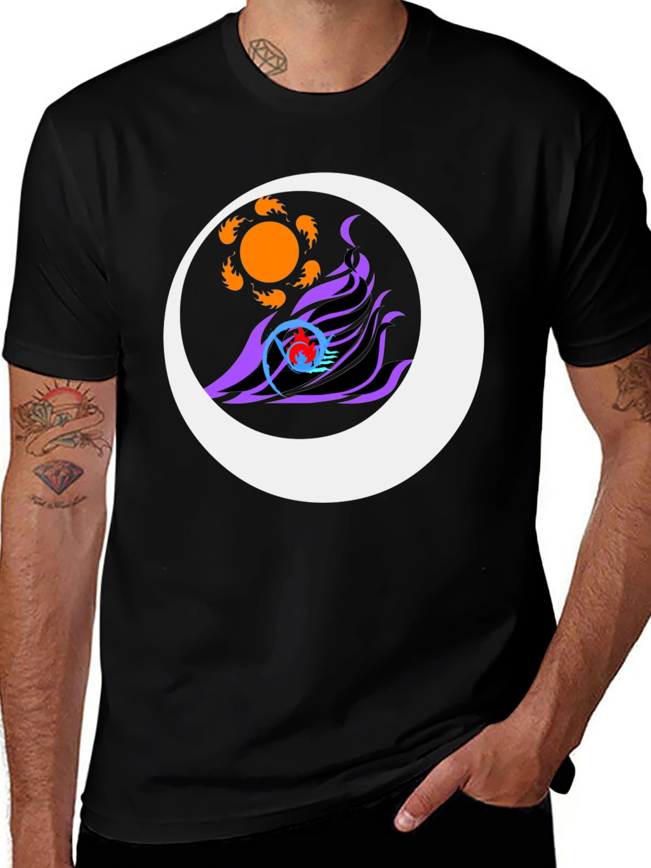 Variant 19 of Sun & Moon Graphic Tee - Black Casual Style