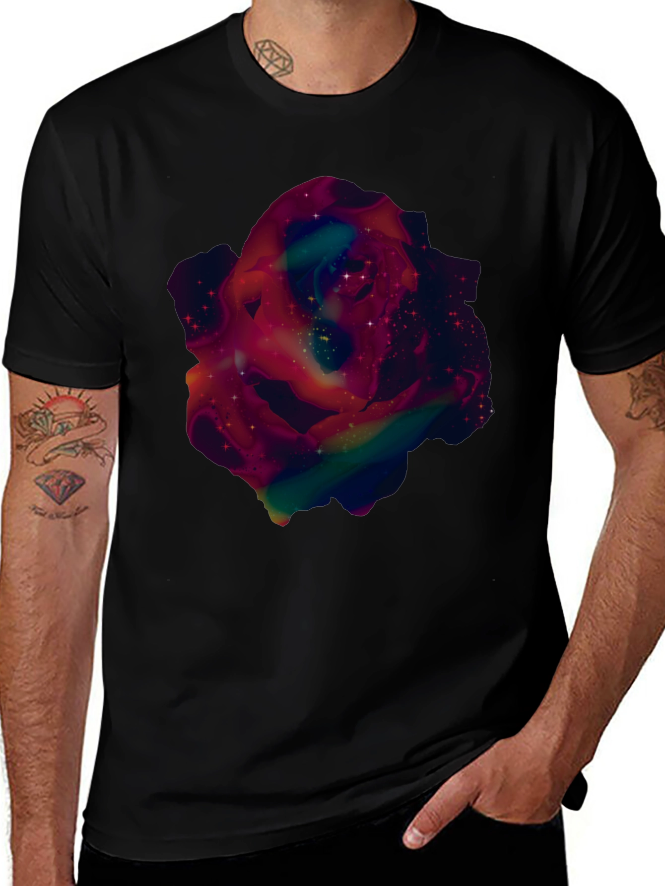 Variant 18 of Galaxy Rose Graphic Tee - Men's Black T-Shirt