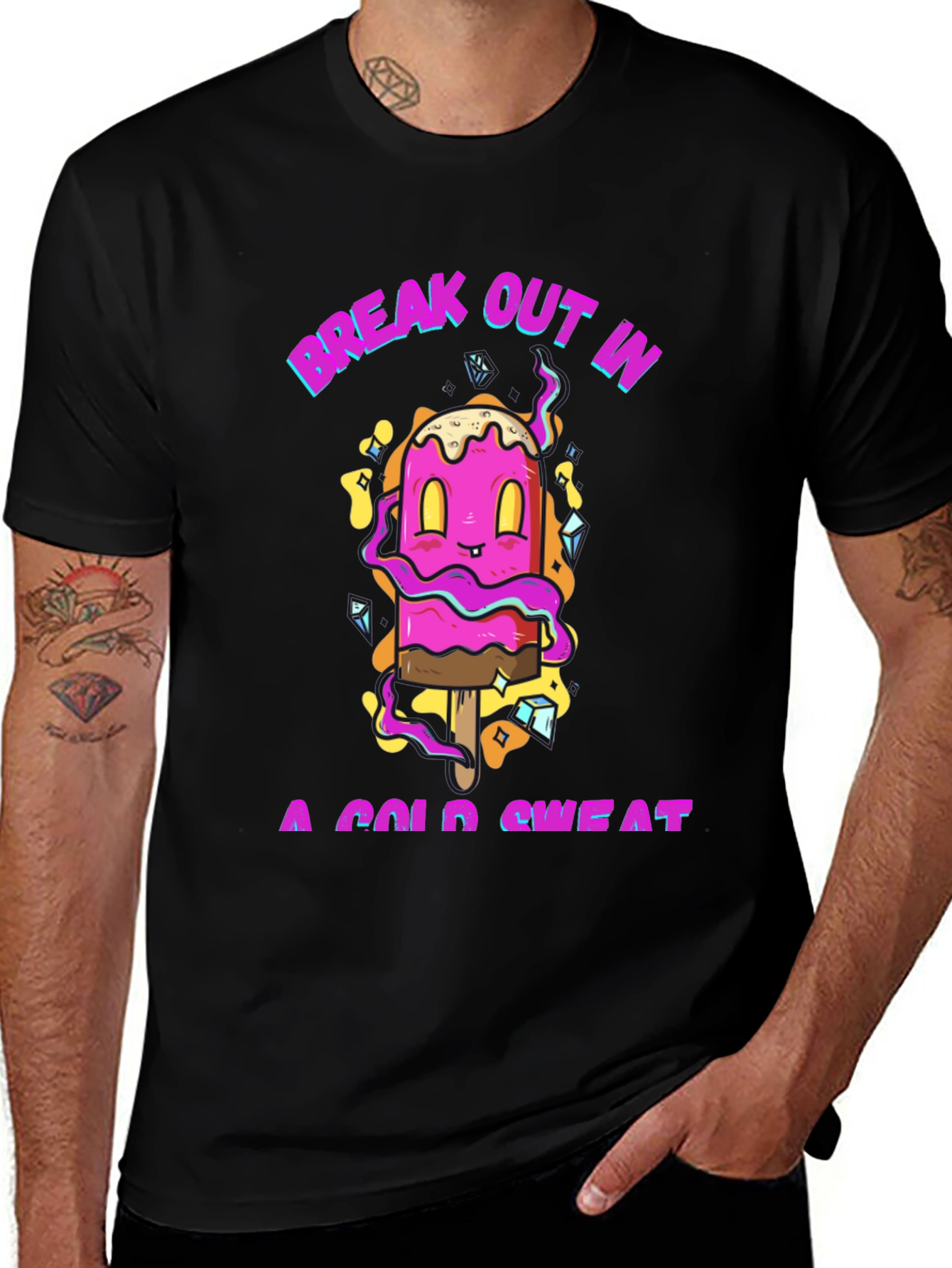 Variant 9 of Break Out In A Cold Sweat Graphic Tee - Cool Cartoon Popsicle