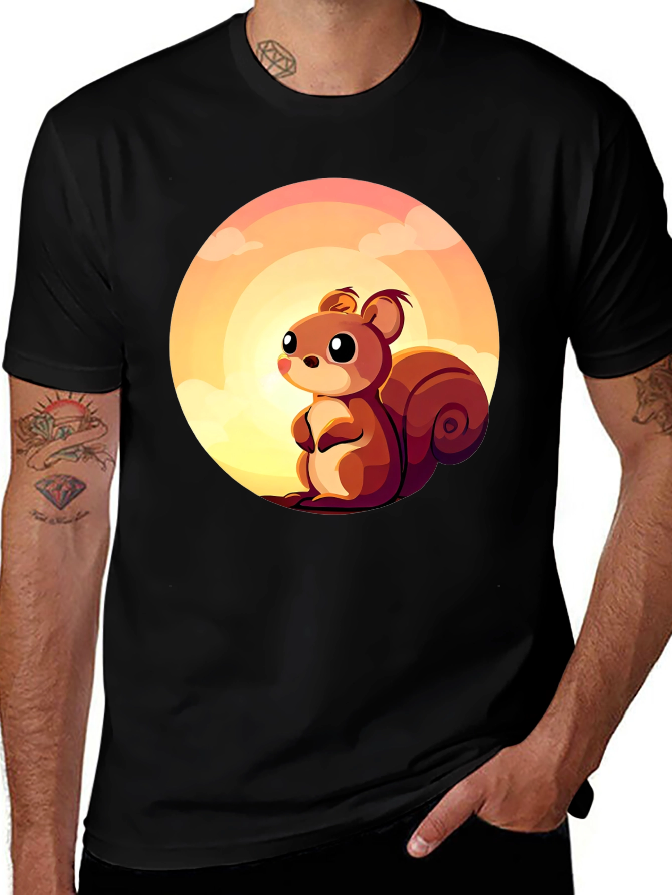 Variant 14 of Cute Squirrel Graphic Tee - Black Cotton Blend