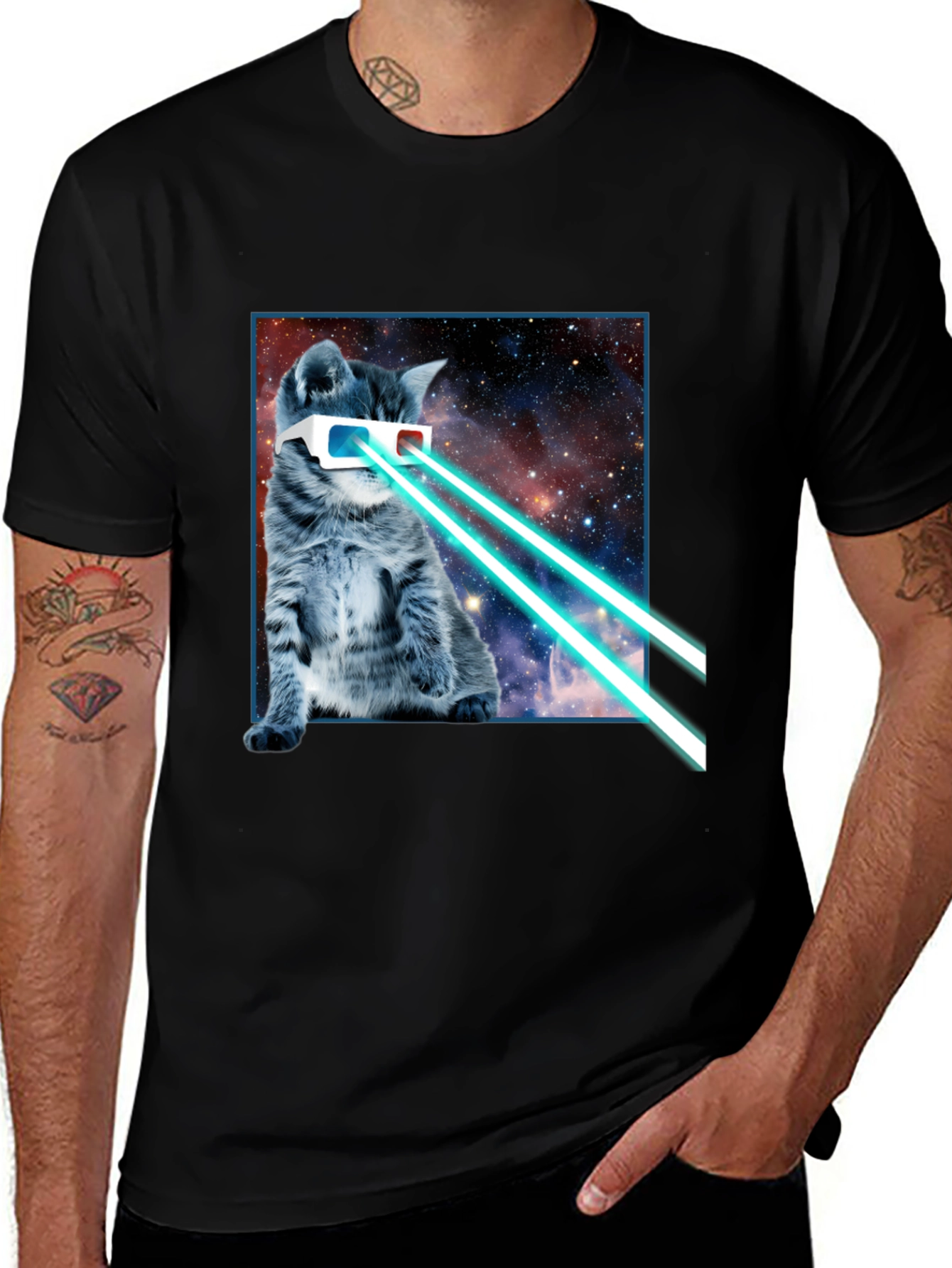 Laser Cat T-Shirt - Cosmic Kitten Style