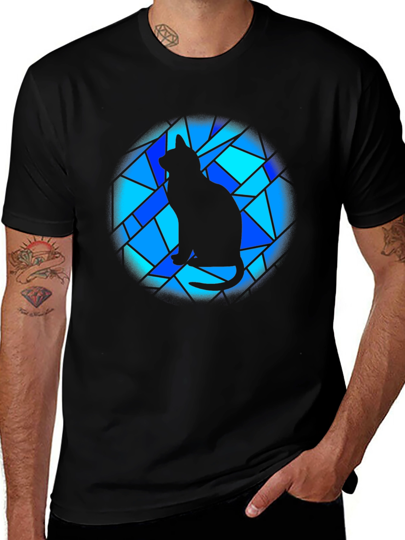 Variant 24 of Stained Glass Cat Graphic T-Shirt - Unique Design