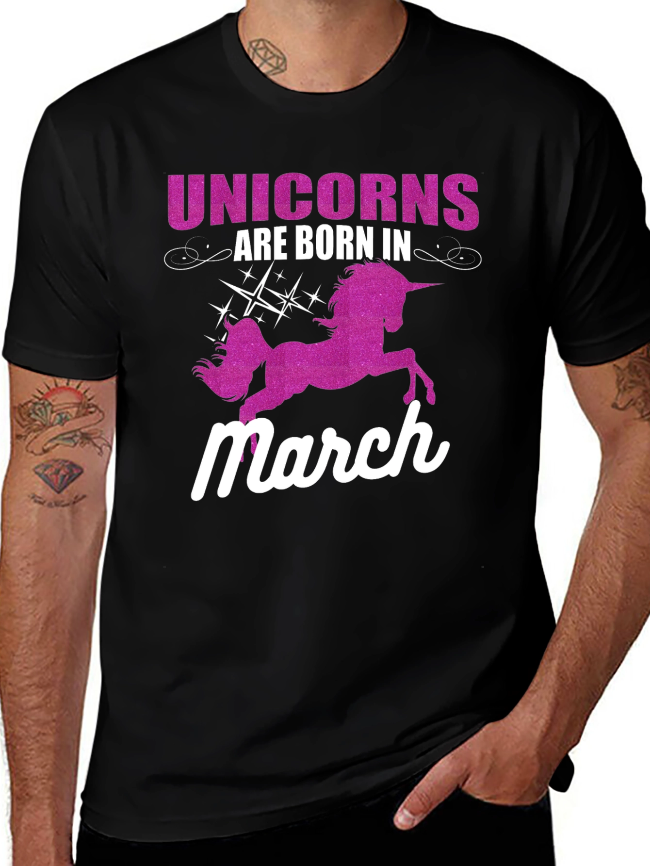 Variant 6 of Unicorns Are Born In March Black T-Shirt