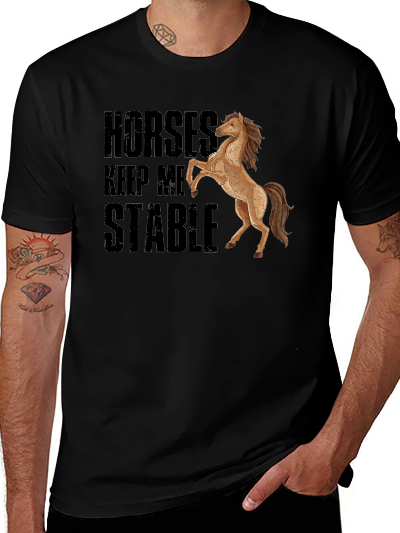 Variant 11 of Horses Keep Me Stable Black T-Shirt