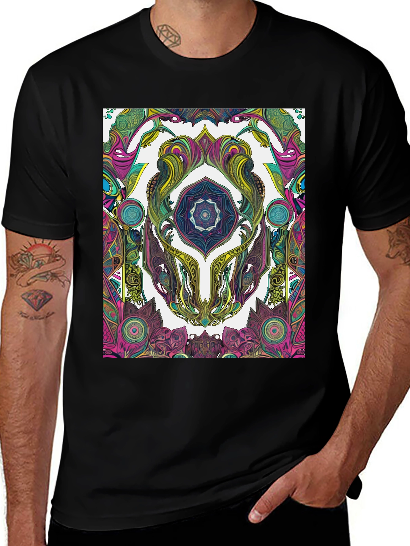 Variant 22 of Kaleidoscope Art Graphic Tee - Black Cotton Comfort