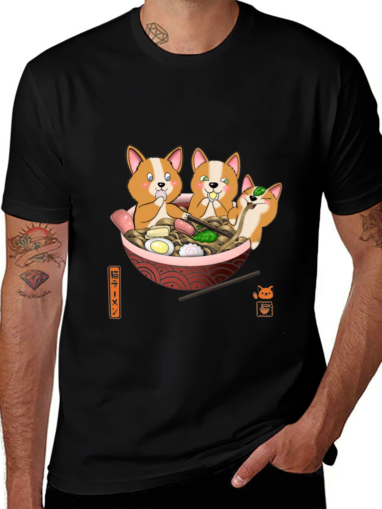 Corgi Ramen Bowl T-Shirt - Cute Anime Design
