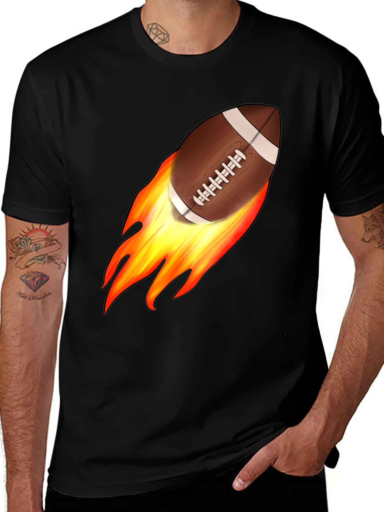 Variant 17 of Fiery Football Graphic Tee - Black Cotton
