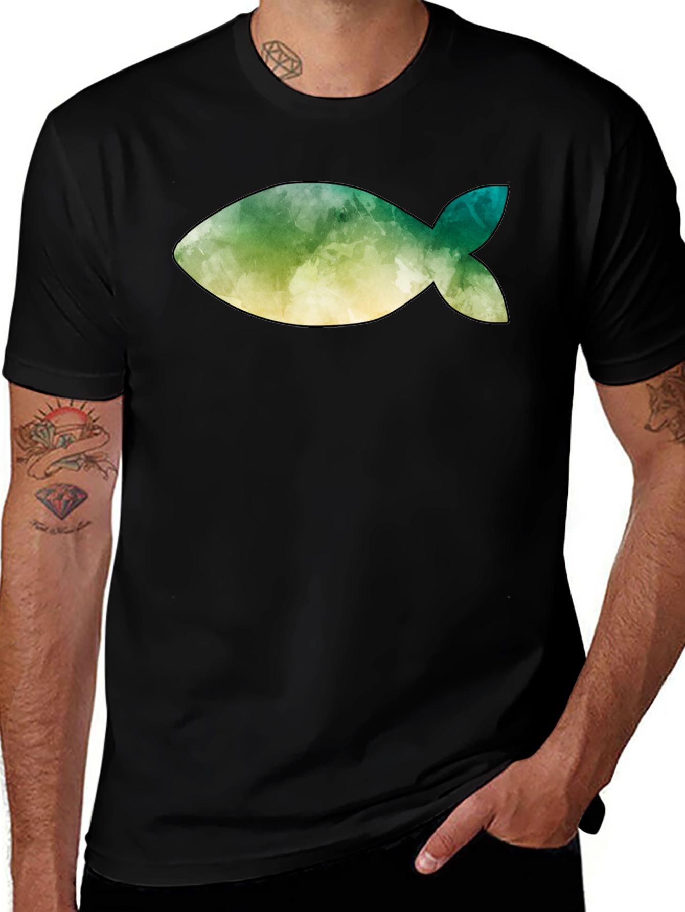 Variant 3 of Watercolor Fish Graphic Tee - Soft Cotton Blend Comfort