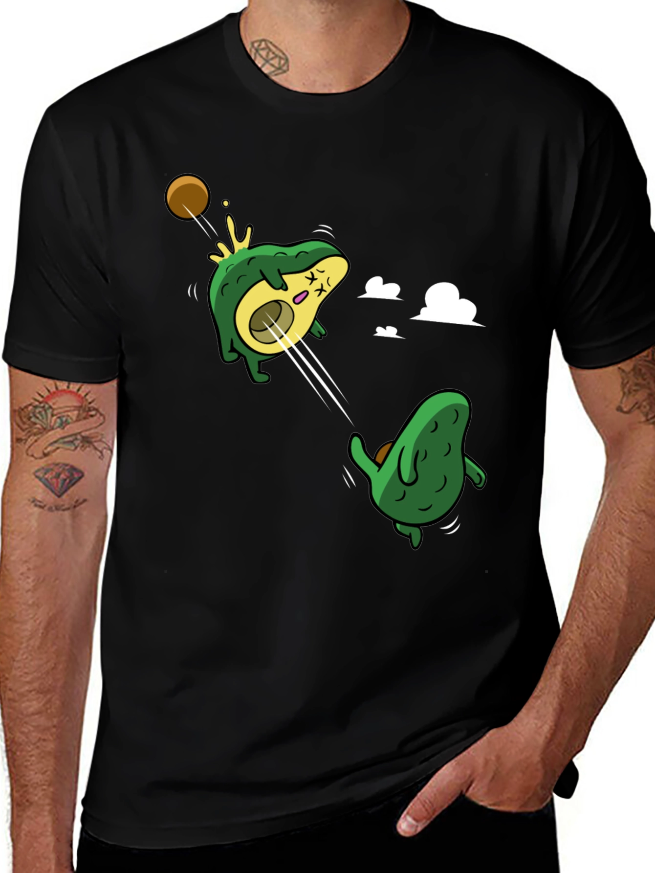 Variant 21 of Avocado Duel Graphic T-Shirt - Black Cotton Tee