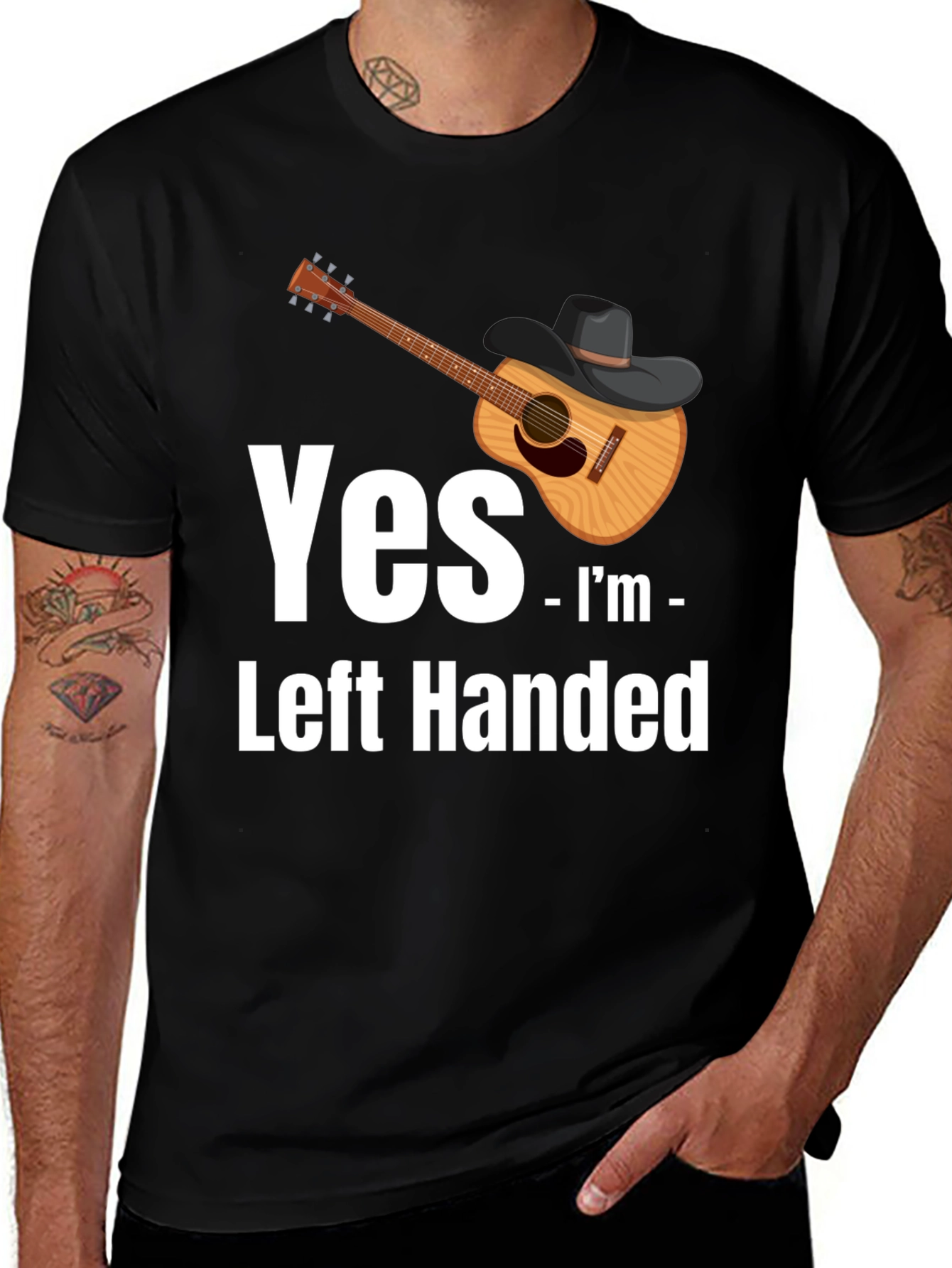Variant 3 of Yes I'm Left Handed T-Shirt Guitar Cowboy Hat Humor Graphic Tee