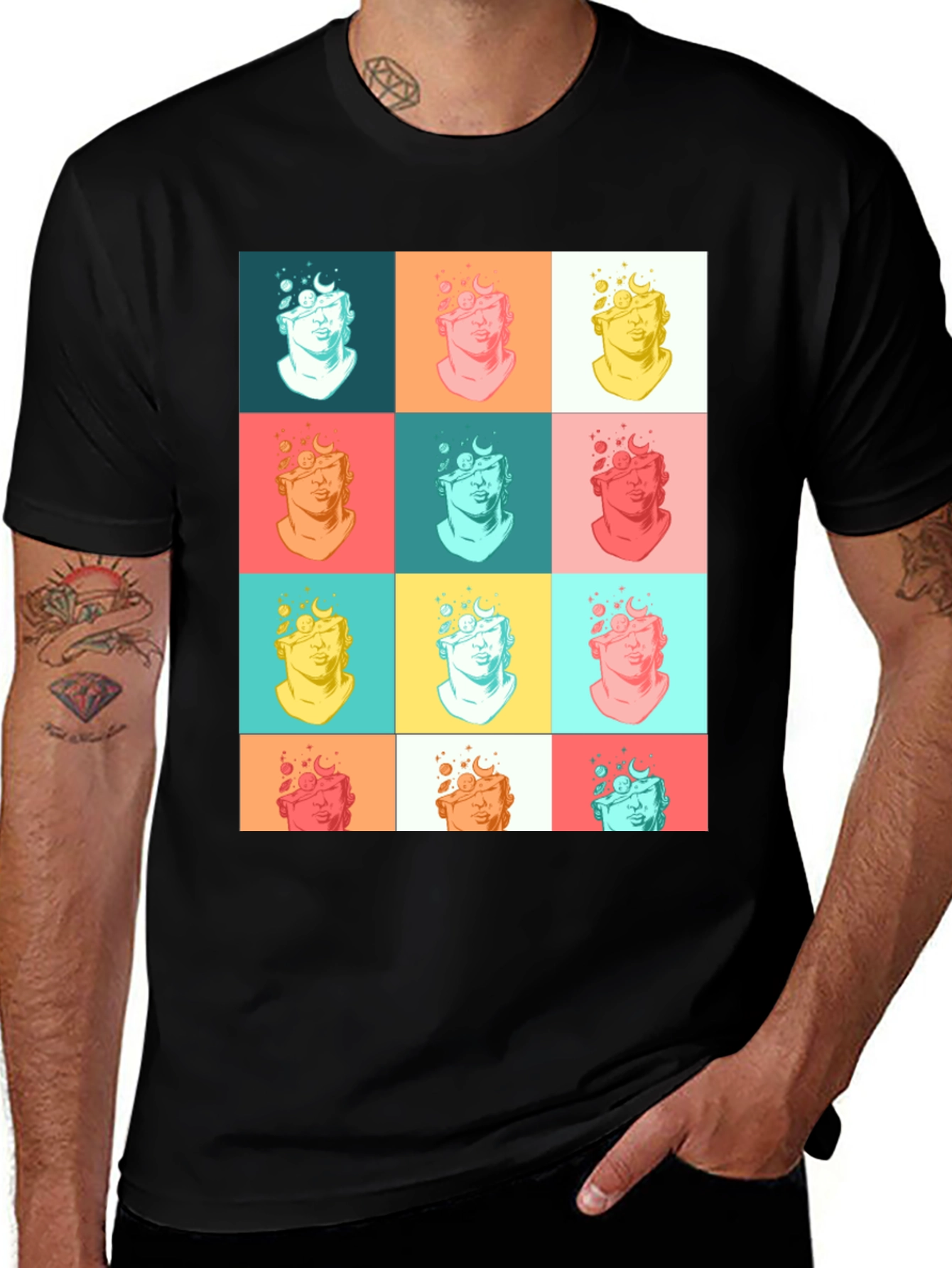 Variant 7 of Pop Art Bust Graphic Black T-Shirt