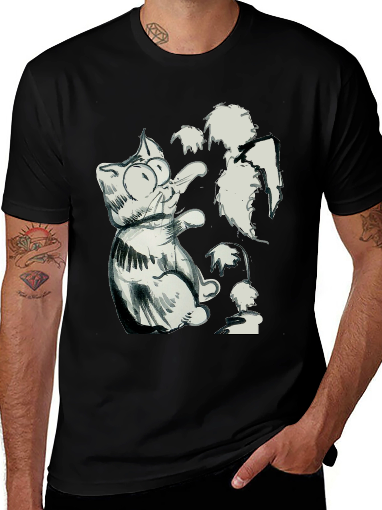 Variant 29 of Cat Sketch Black T-Shirt - Unique Graphic Tee