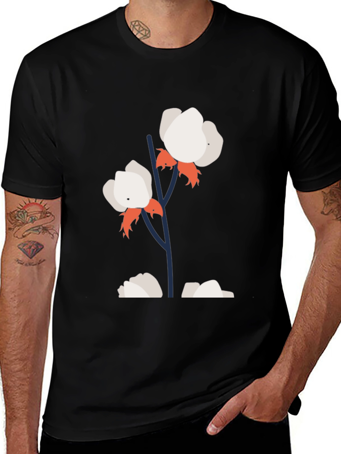Variant 10 of Cotton Flower Graphic Tee - Stylish Black T-Shirt